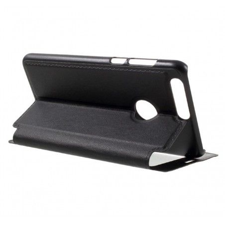 Funda Soporte Piel Negra Con Ventana para Huawei Honor 8 Flip Libro