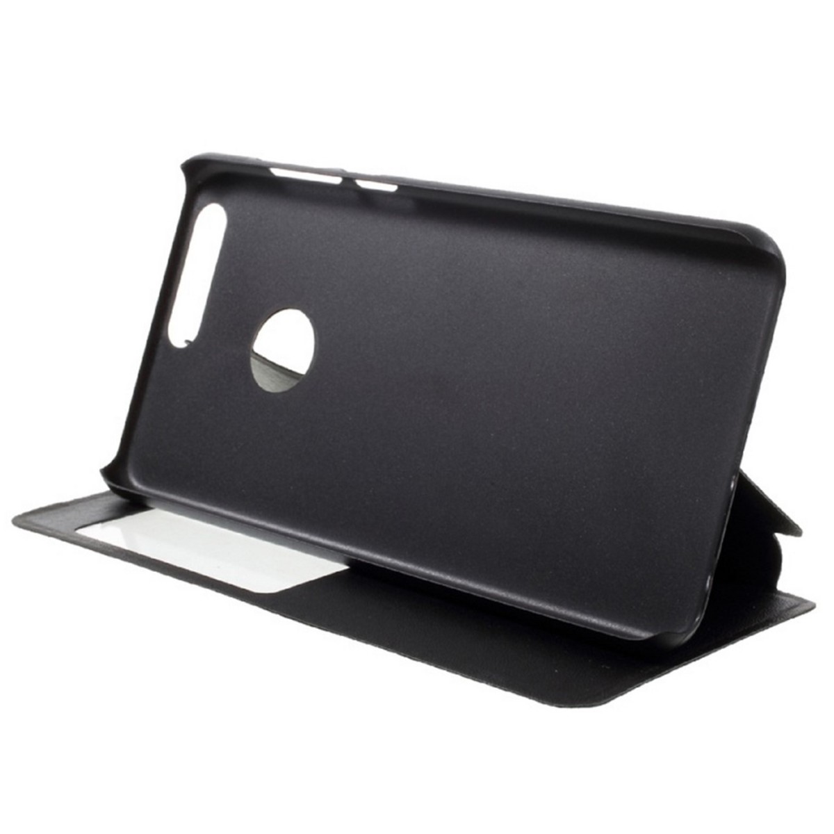 Funda Soporte Piel Negra Con Ventana para Huawei Honor 8 Flip Libro