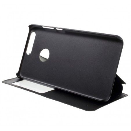 Funda Soporte Piel Negra Con Ventana para Huawei Honor 8 Flip Libro