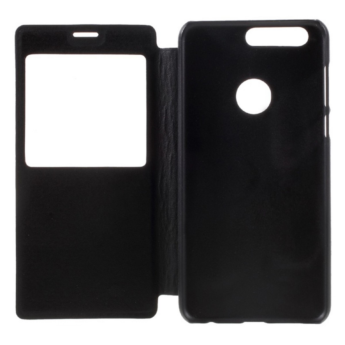 Funda Soporte Piel Negra Con Ventana para Huawei Honor 8 Flip Libro