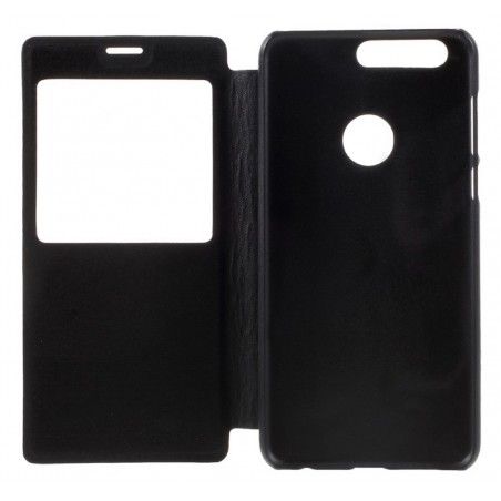 Funda Soporte Piel Negra Con Ventana para Huawei Honor 8 Flip Libro