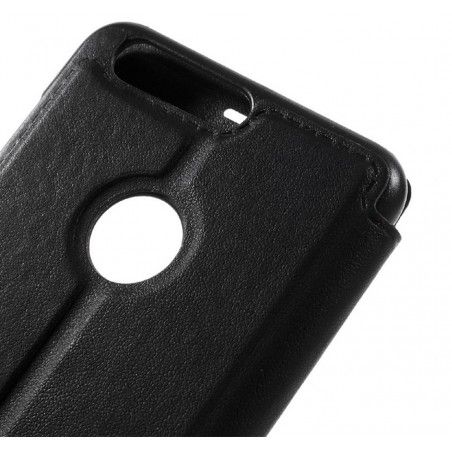 Funda Soporte Piel Negra Con Ventana para Huawei Honor 8 Flip Libro