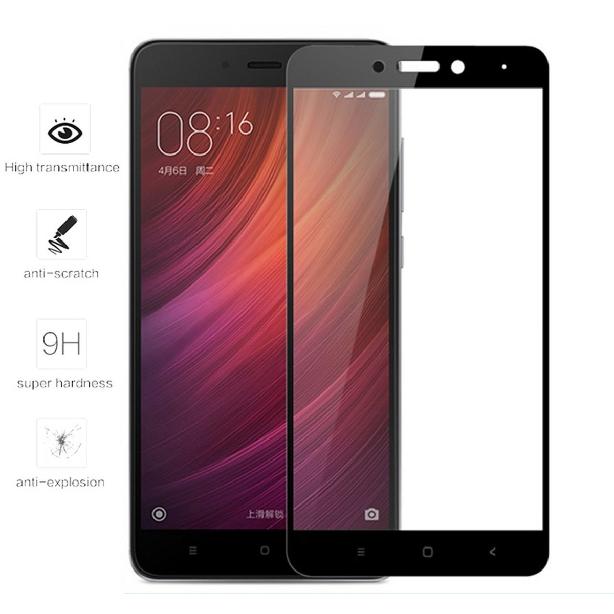 Protector Cristal Templado Frontal Completo Negro para Xiaomi Redmi Note 4 / Note 4 Pro Vidrio