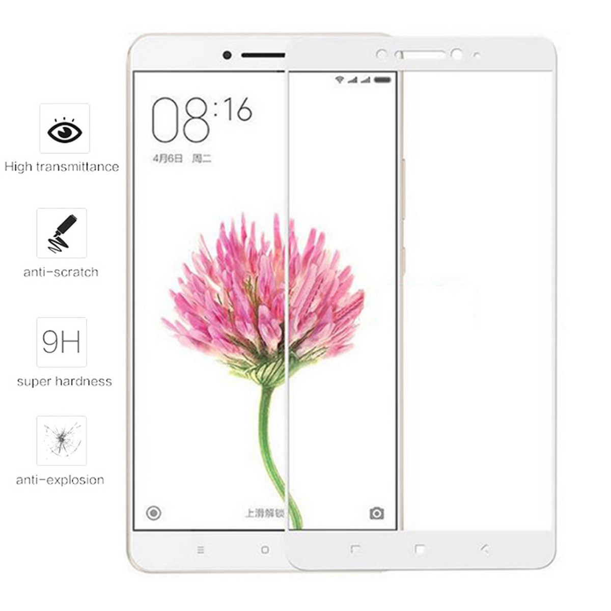 Protector Cristal Templado Frontal Completo Blanco para Xiaomi Mi Max Vidrio