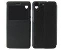 Funda Soporte Piel Negra Con Ventana para Huawei Y6 II / Honor 5A Flip Libro