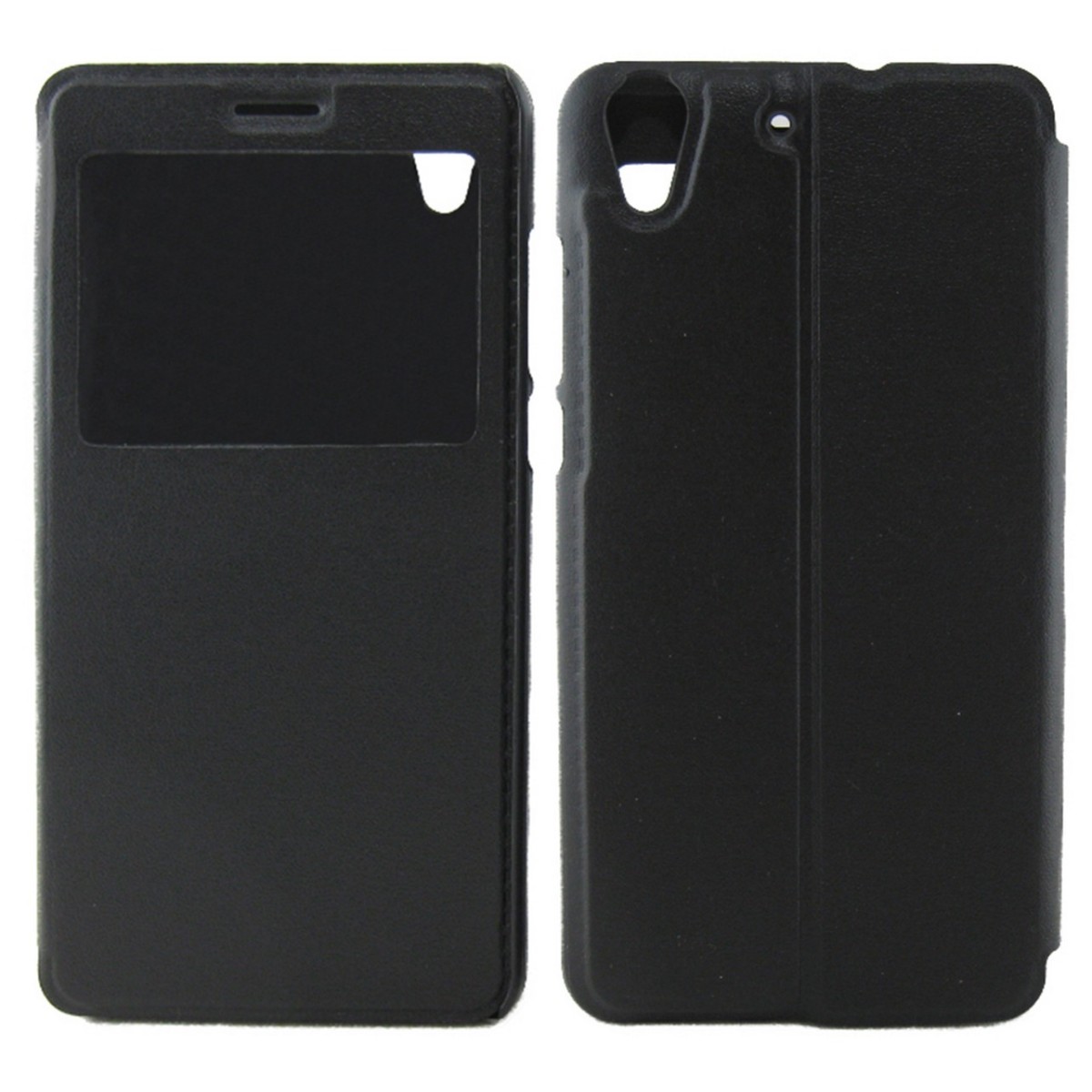 Funda Soporte Piel Negra Con Ventana para Huawei Y6 II / Honor 5A Flip Libro