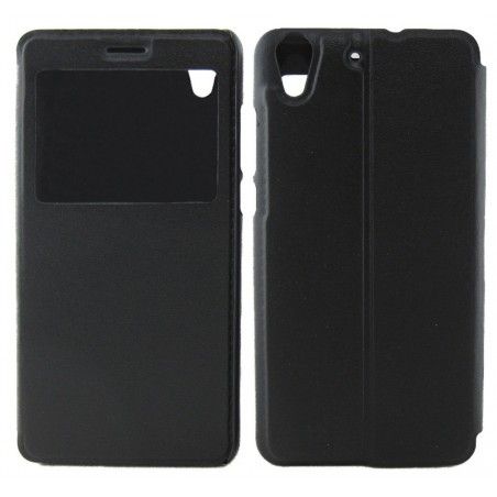 Funda Soporte Piel Negra Con Ventana para Huawei Y6 II / Honor 5A Flip Libro