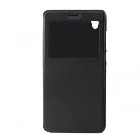 Funda Soporte Piel Negra Con Ventana para Huawei Y6 II / Honor 5A Flip Libro