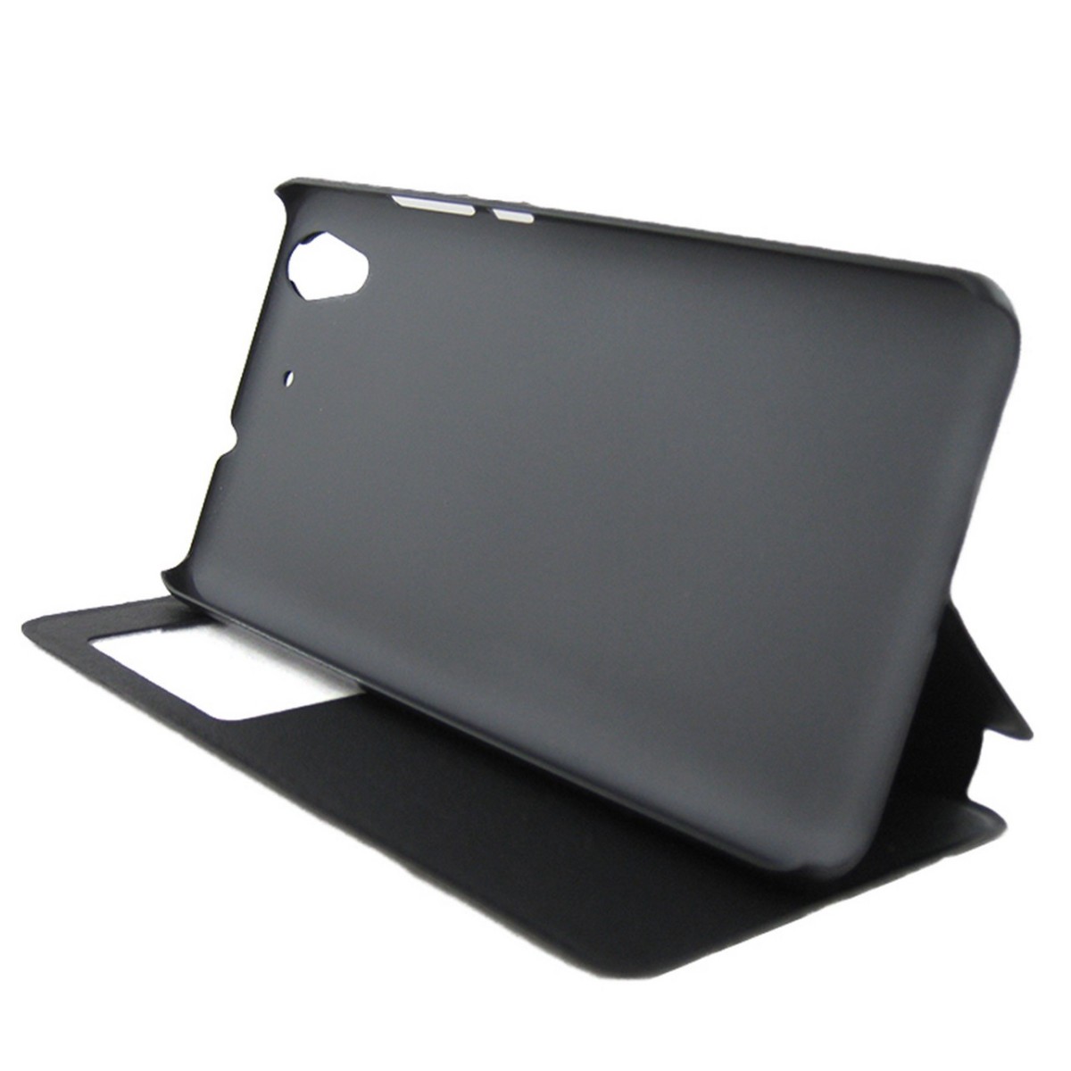 Funda Soporte Piel Negra Con Ventana para Huawei Y6 II / Honor 5A Flip Libro