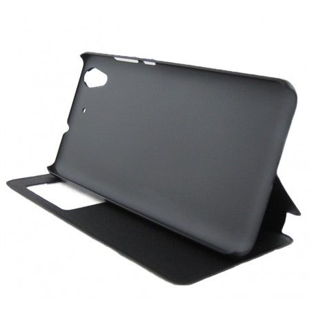 Funda Soporte Piel Negra Con Ventana para Huawei Y6 II / Honor 5A Flip Libro