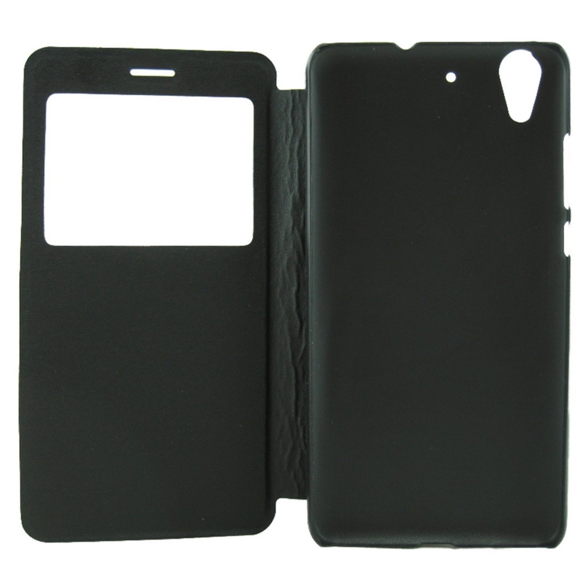 Funda Soporte Piel Negra Con Ventana para Huawei Y6 II / Honor 5A Flip Libro