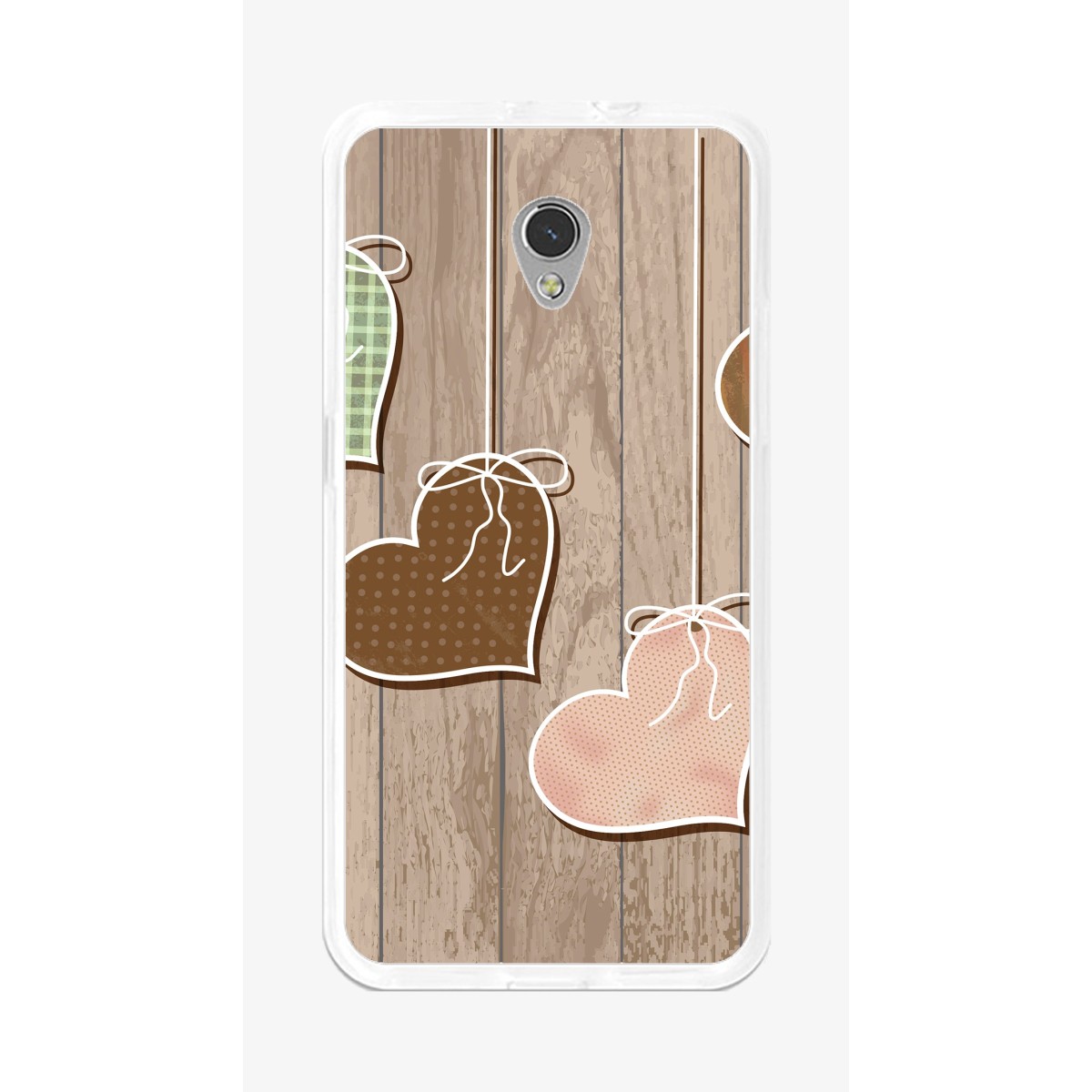 Funda Gel Tpu para Zte Blade V7 Diseño Corazones Madera Dibujos