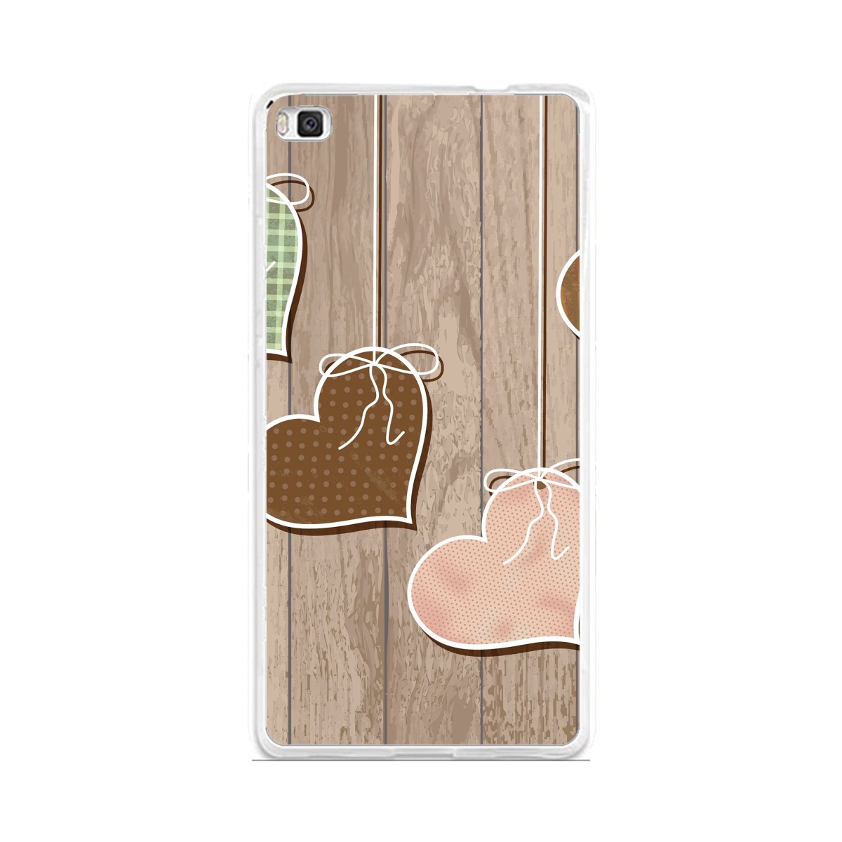 Funda Gel Tpu para Huawei P8 Lite Diseño Corazones Madera Dibujos
