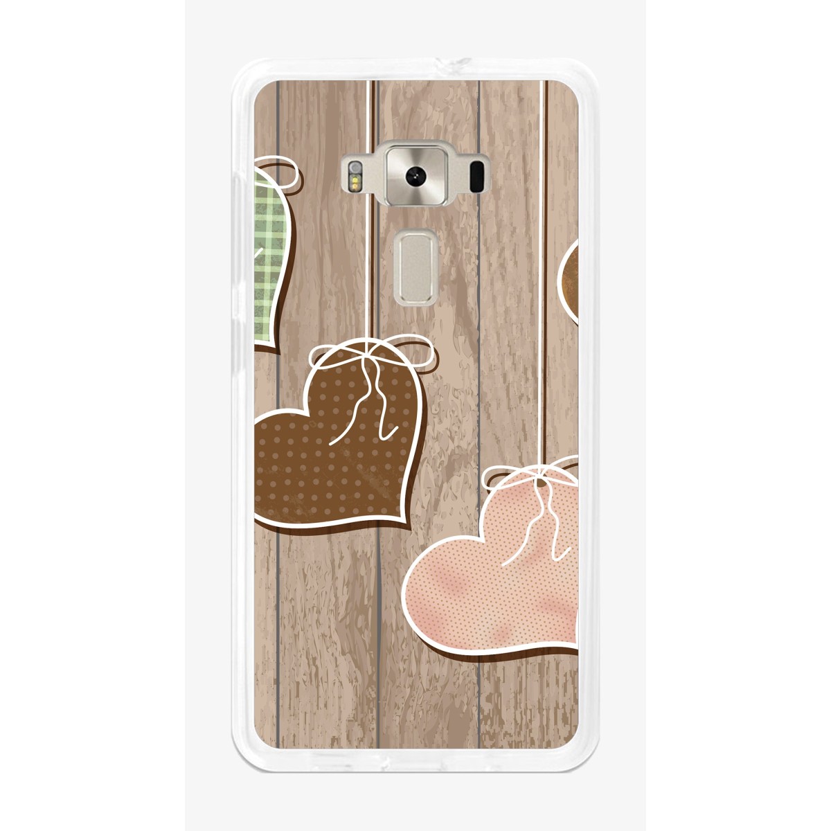 Funda Gel Tpu para Asus Zenfone 3 5.5" Ze552Kl Diseño Corazones Madera Dibujos