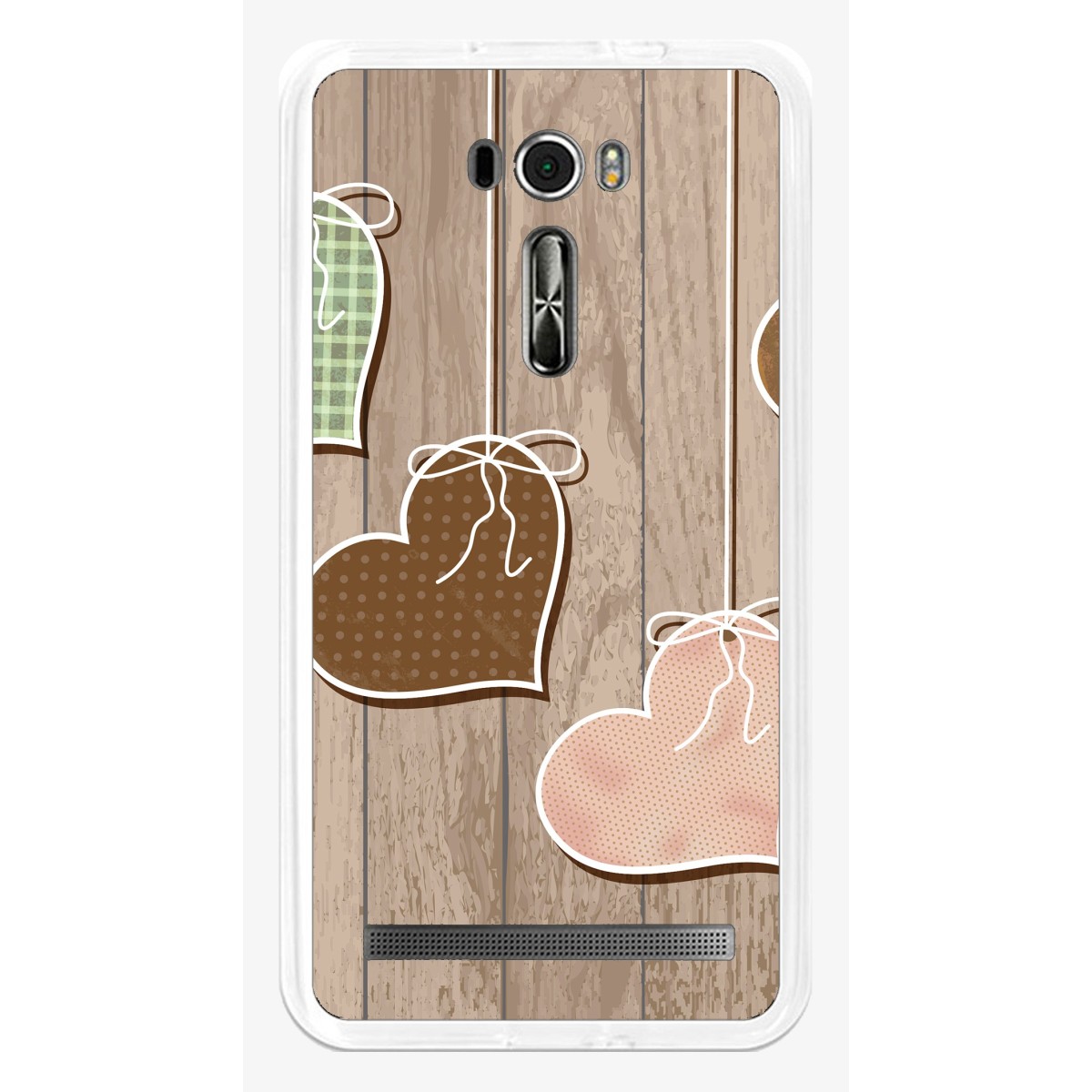 Funda Gel Tpu para Asus Zenfone 2 Laser 6" Ze601Kl Diseño Corazones Madera Dibujos