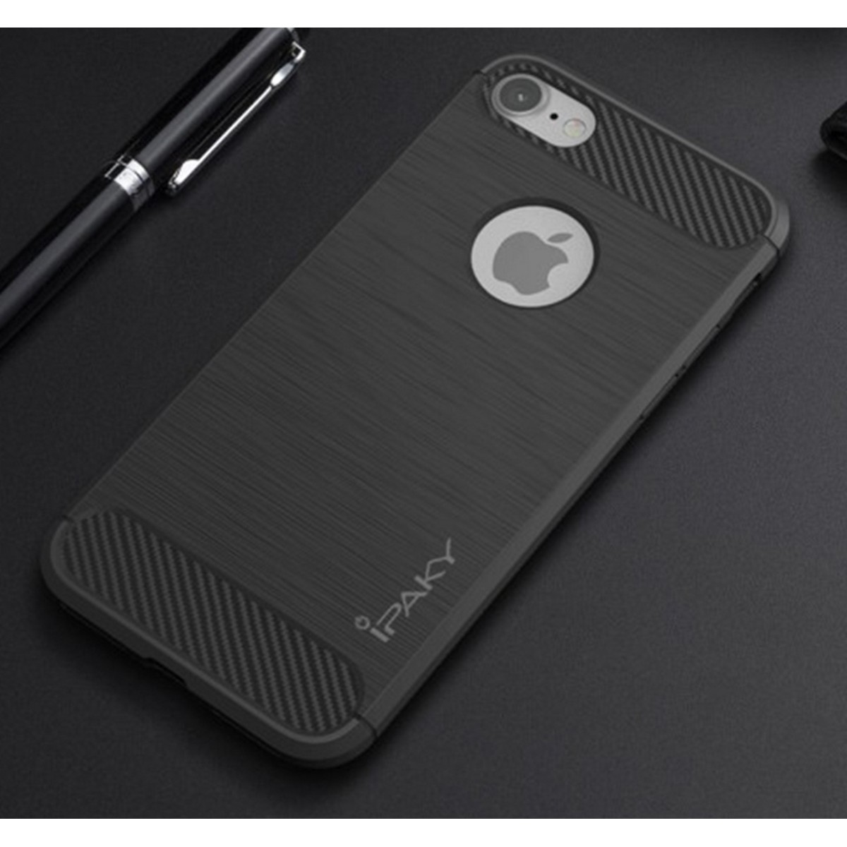 Funda Gel Tpu Ipaky Carbon Negra para Iphone 7 Plus / 8 Plus