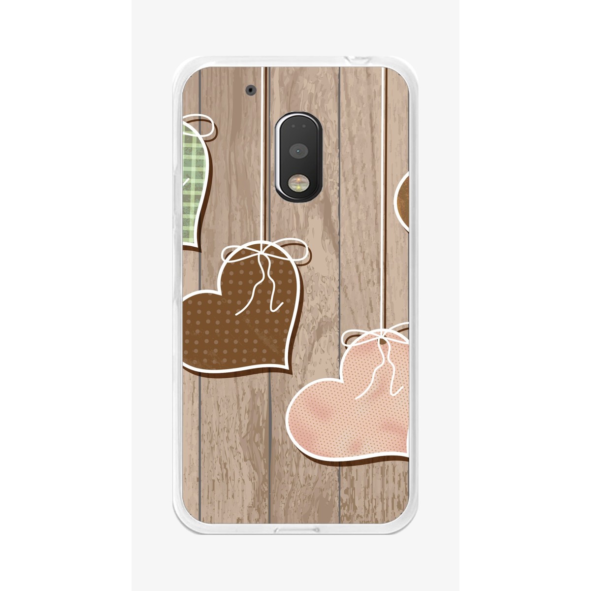 Funda Gel Tpu para Motorola Moto G4 Play Diseño Corazones Madera Dibujos