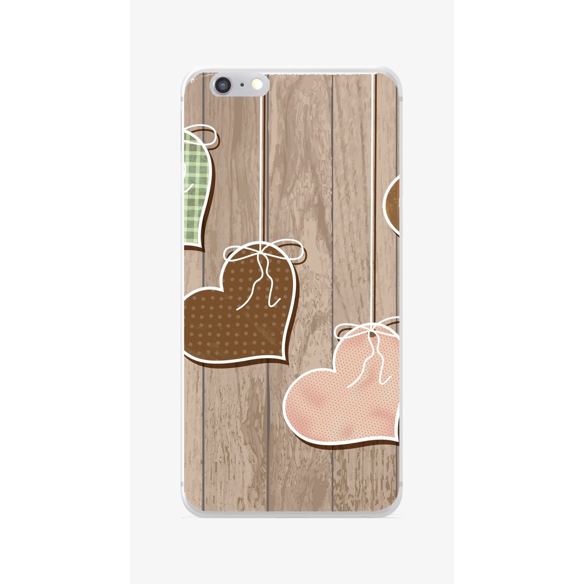 Funda Gel Tpu para Iphone 6 / 6S Diseño Corazones Madera Dibujos