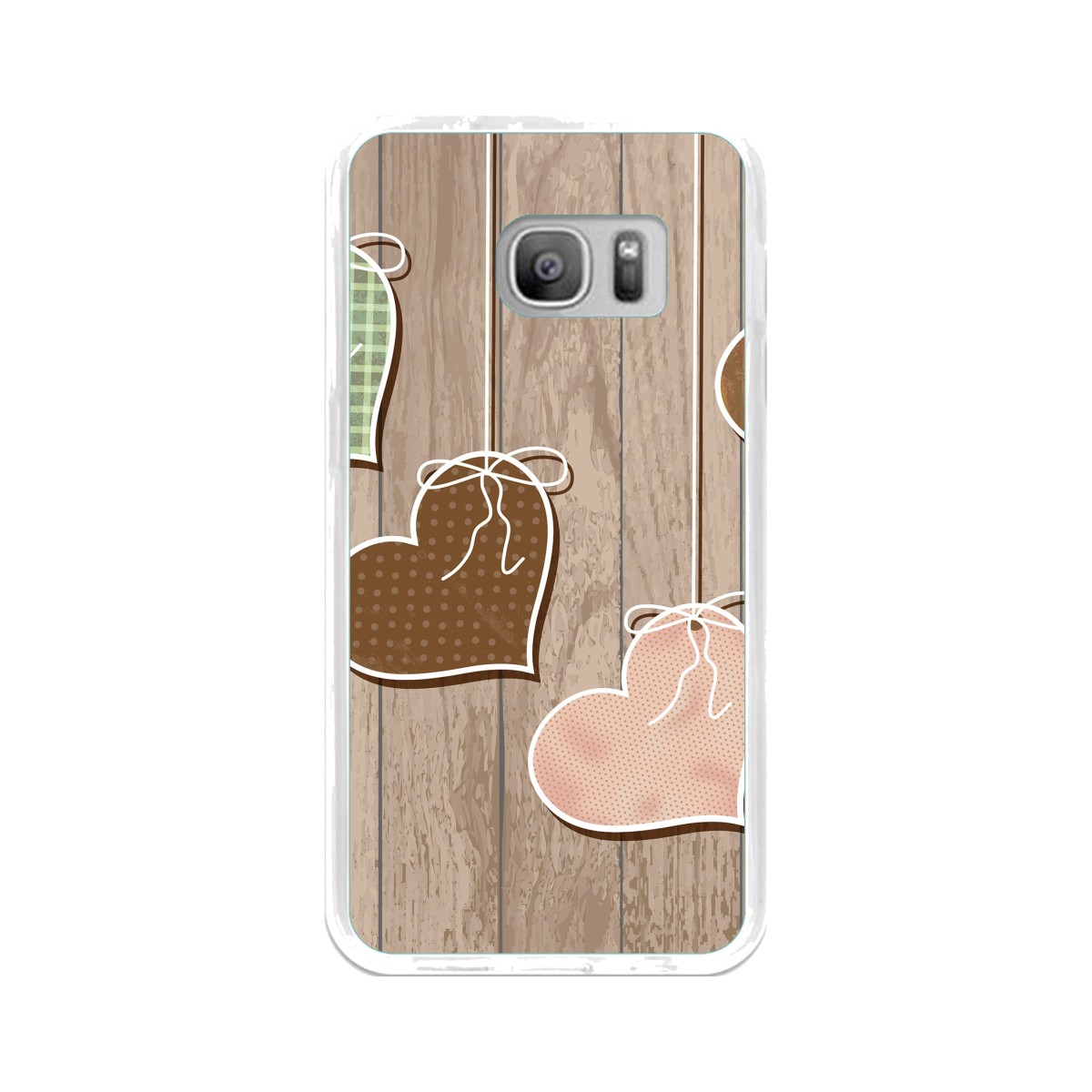 Funda Gel Tpu para Samsung Galaxy S7 Diseño Corazones Madera Dibujos