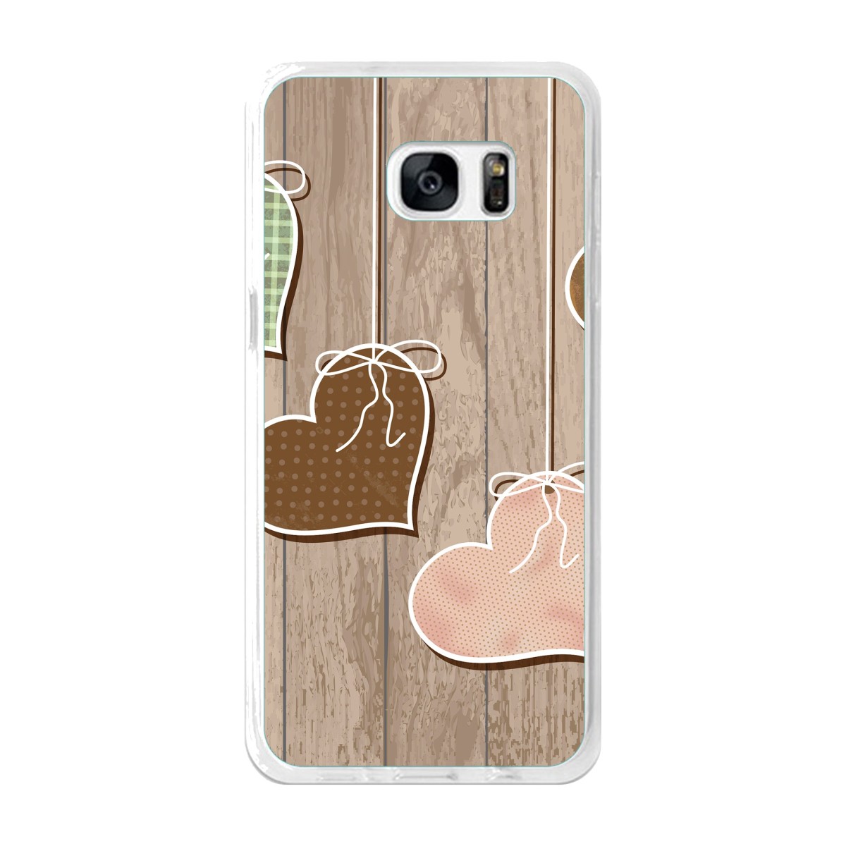 Funda Gel Tpu para Samsung Galaxy S7 Edge Diseño Corazones Madera Dibujos