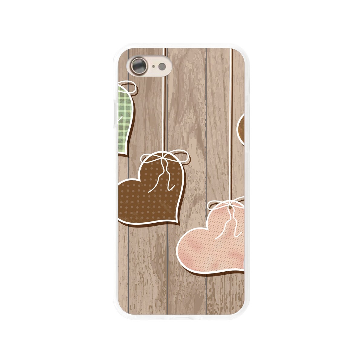 Funda Gel Tpu para Iphone 7 /  8 Diseño Corazones Madera Dibujos