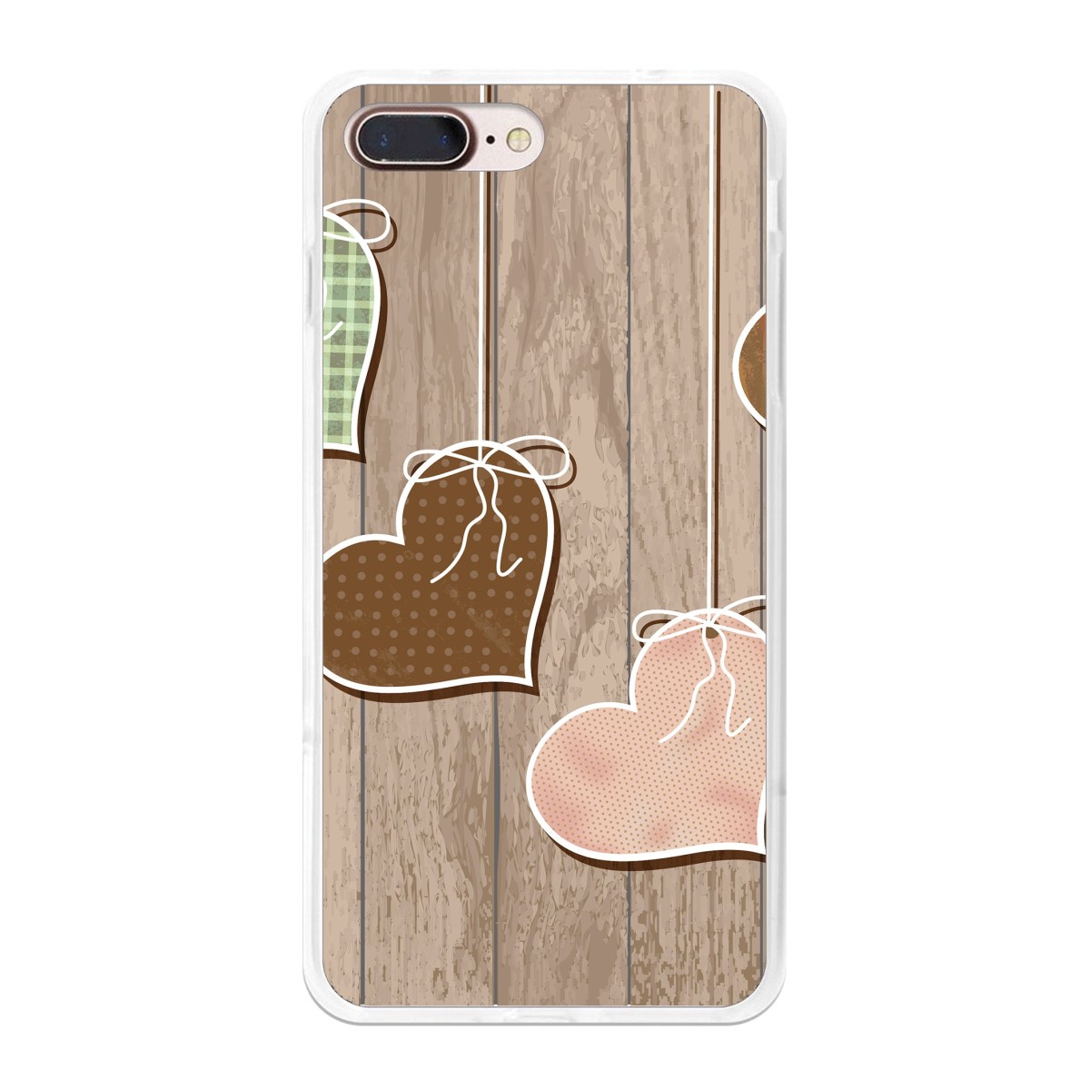 Funda Gel Tpu para Iphone 7 Plus / 8 Plus Diseño Corazones Madera Dibujos