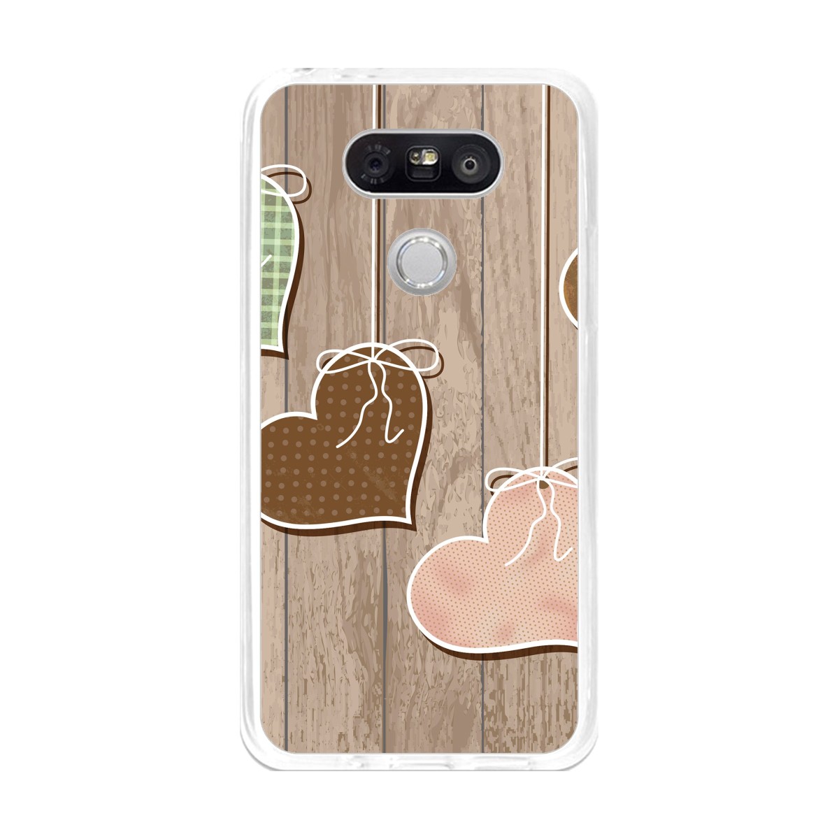 Funda Gel Tpu para Lg G5 Diseño Corazones Madera Dibujos