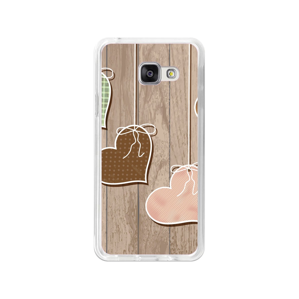 Funda Gel Tpu para Samsung Galaxy A3 (2016) Diseño Corazones Madera Dibujos