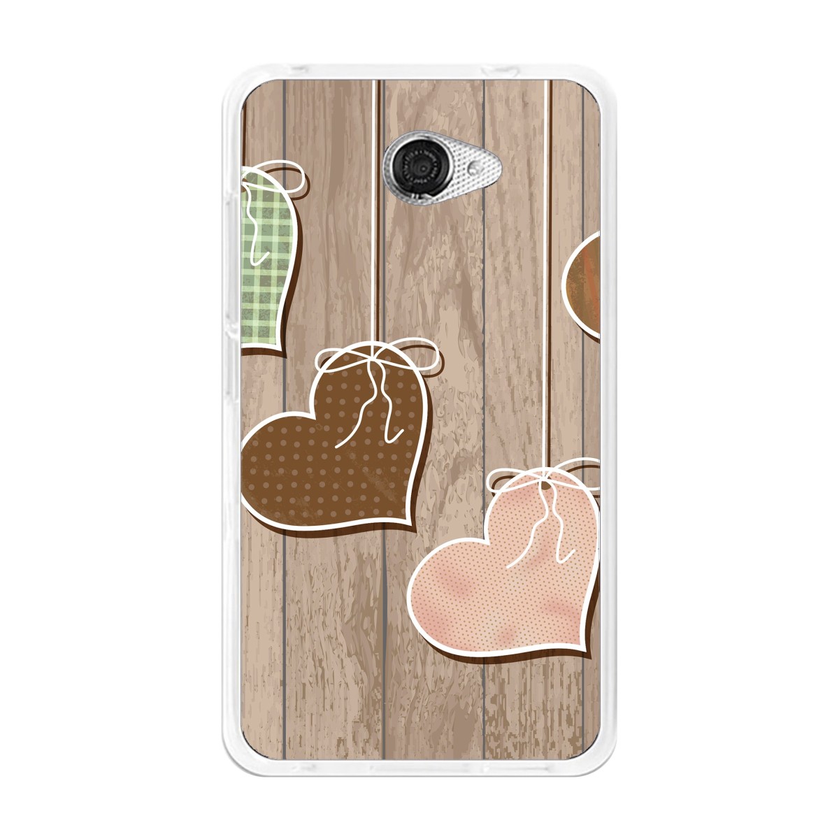 Funda Gel Tpu para Vodafone Smart Ultra 7 Diseño Corazones Madera Dibujos