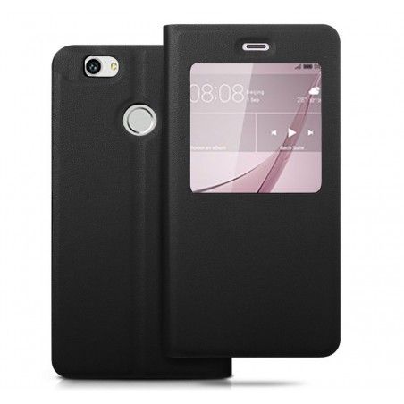Funda Soporte Piel Negra Con Ventana para Huawei Nova Flip Libro