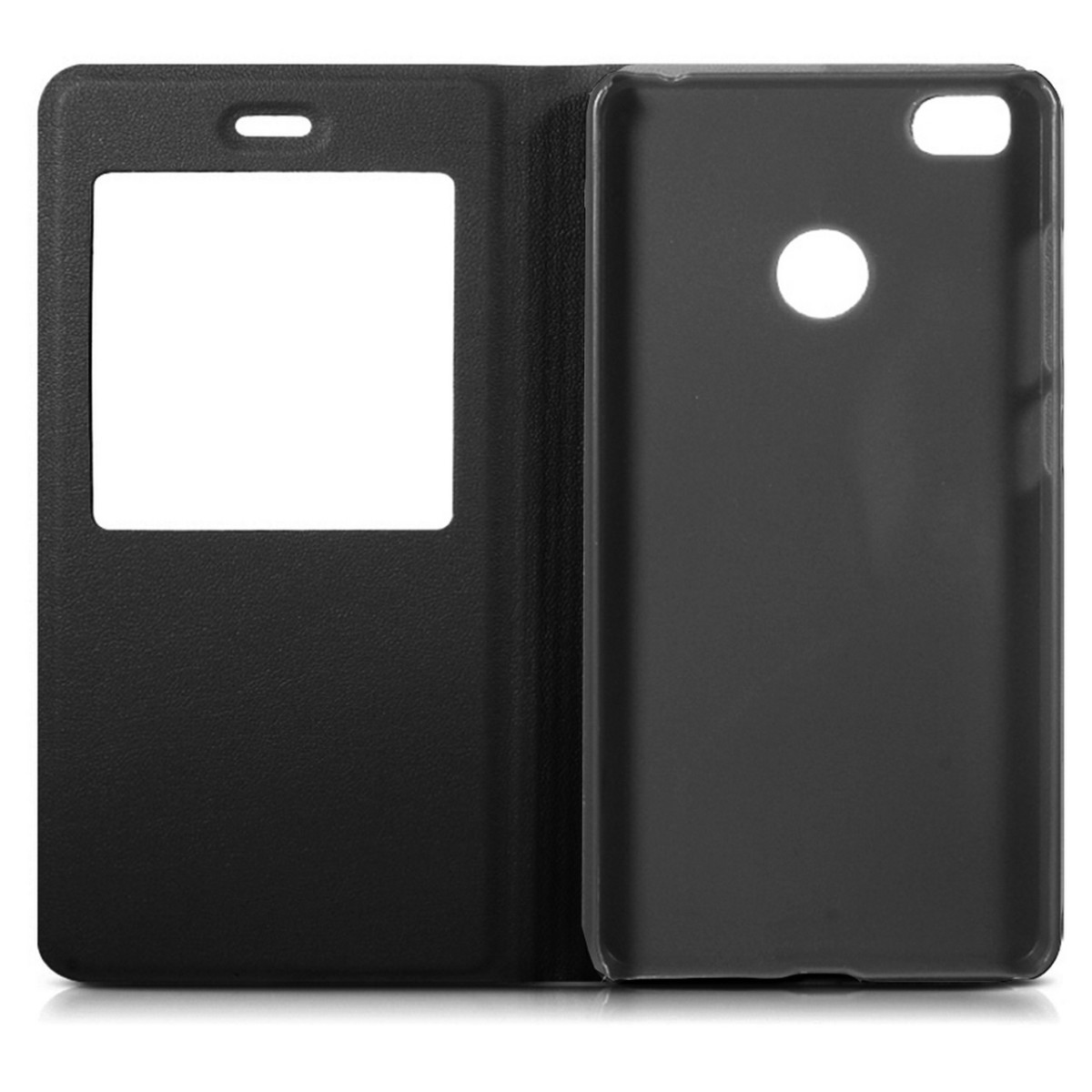 Funda Soporte Piel Negra Con Ventana para Huawei Nova Flip Libro