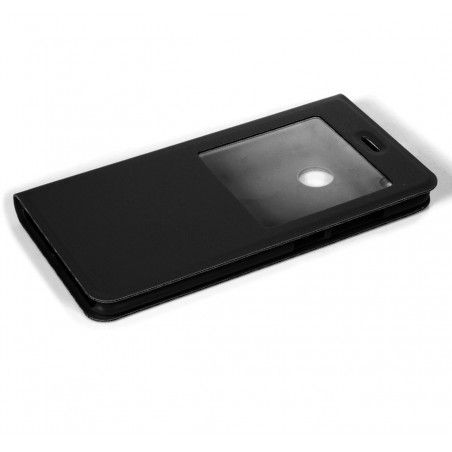 Funda Soporte Piel Negra Con Ventana para Huawei Nova Flip Libro