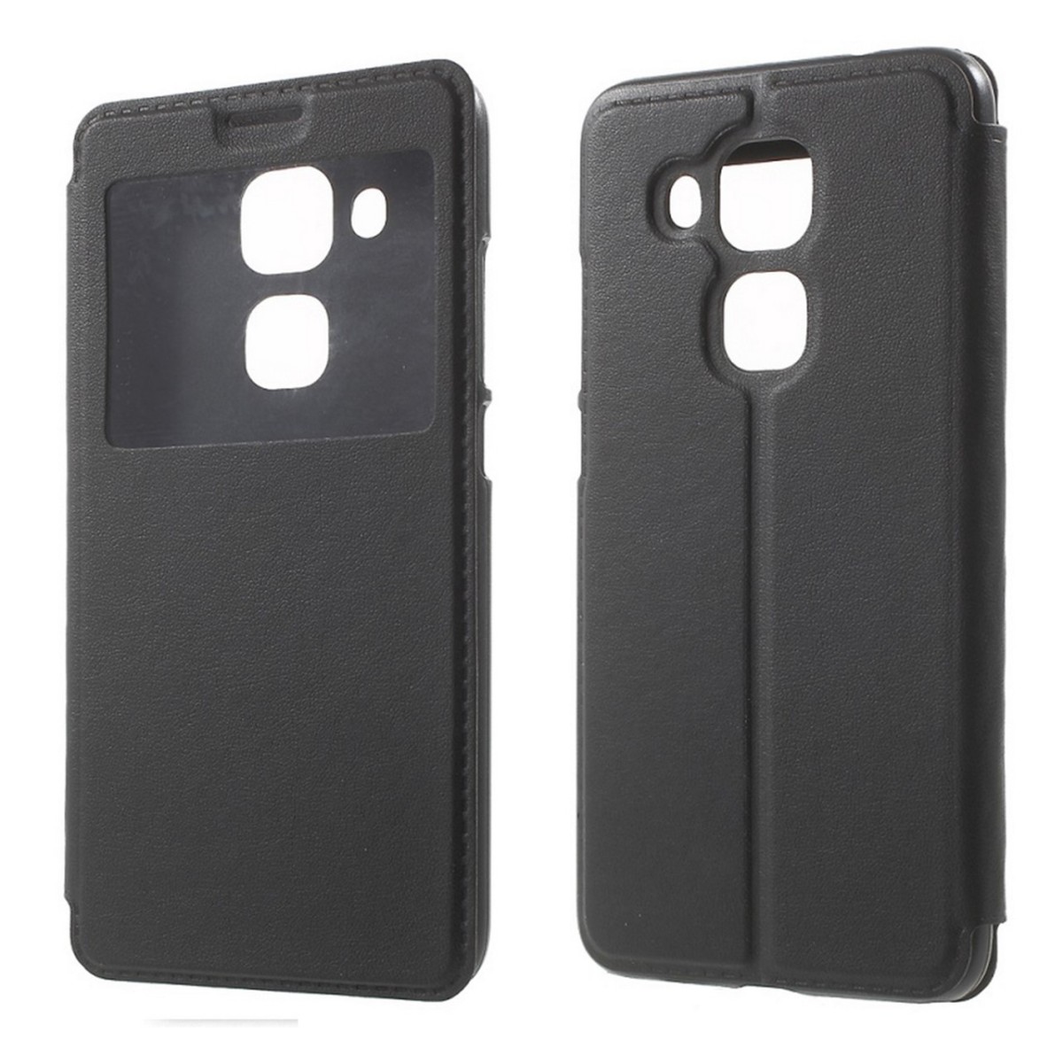 Funda Soporte Piel Negra Con Ventana para Huawei Nova Plus Flip Libro