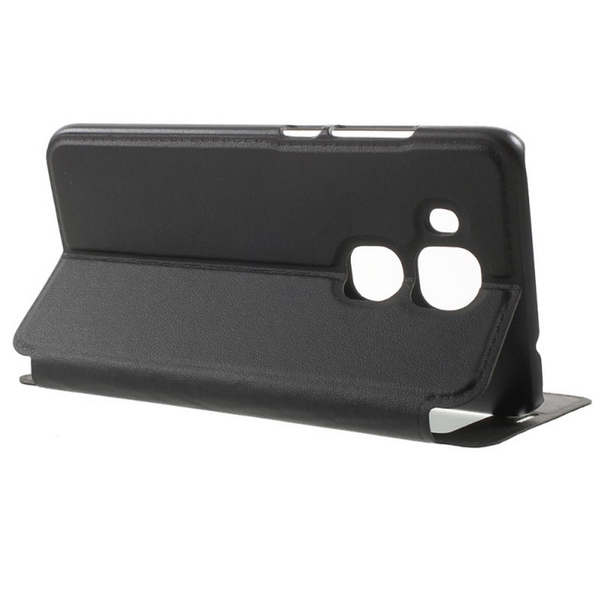 Funda Soporte Piel Negra Con Ventana para Huawei Nova Plus Flip Libro
