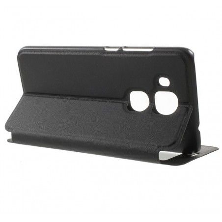 Funda Soporte Piel Negra Con Ventana para Huawei Nova Plus Flip Libro