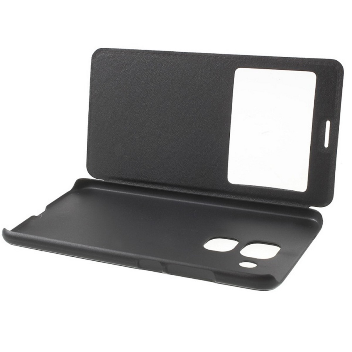 Funda Soporte Piel Negra Con Ventana para Huawei Nova Plus Flip Libro