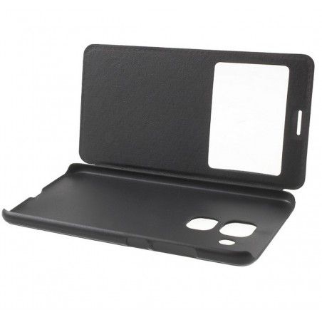 Funda Soporte Piel Negra Con Ventana para Huawei Nova Plus Flip Libro
