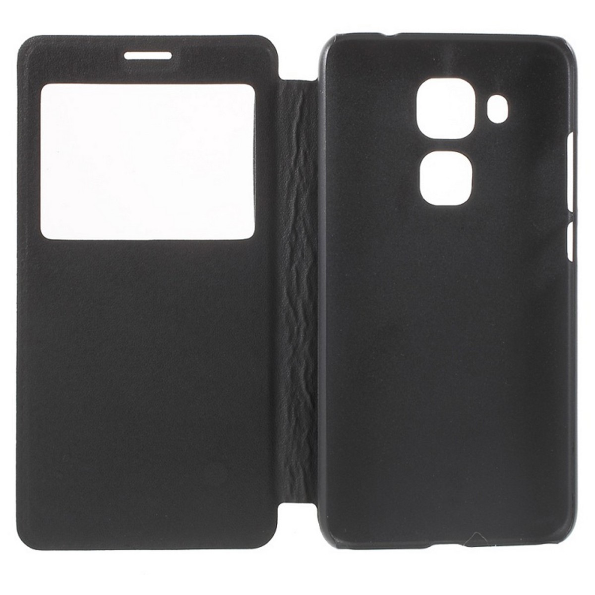 Funda Soporte Piel Negra Con Ventana para Huawei Nova Plus Flip Libro