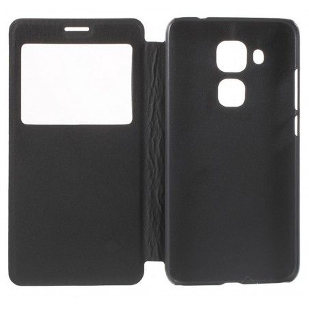 Funda Soporte Piel Negra Con Ventana para Huawei Nova Plus Flip Libro