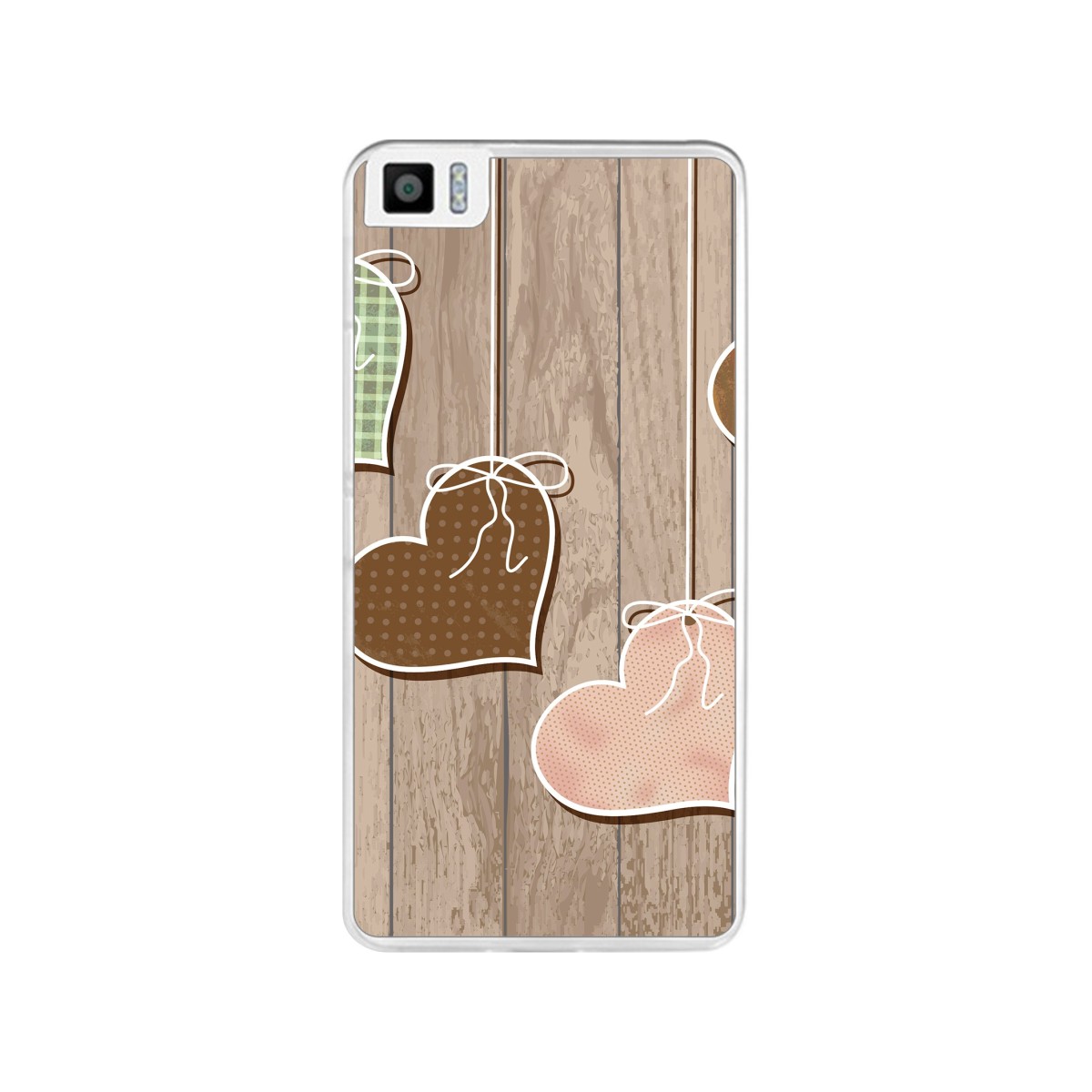 Funda Gel Tpu para Bq Aquaris M4.5 Diseño Corazones Madera Dibujos