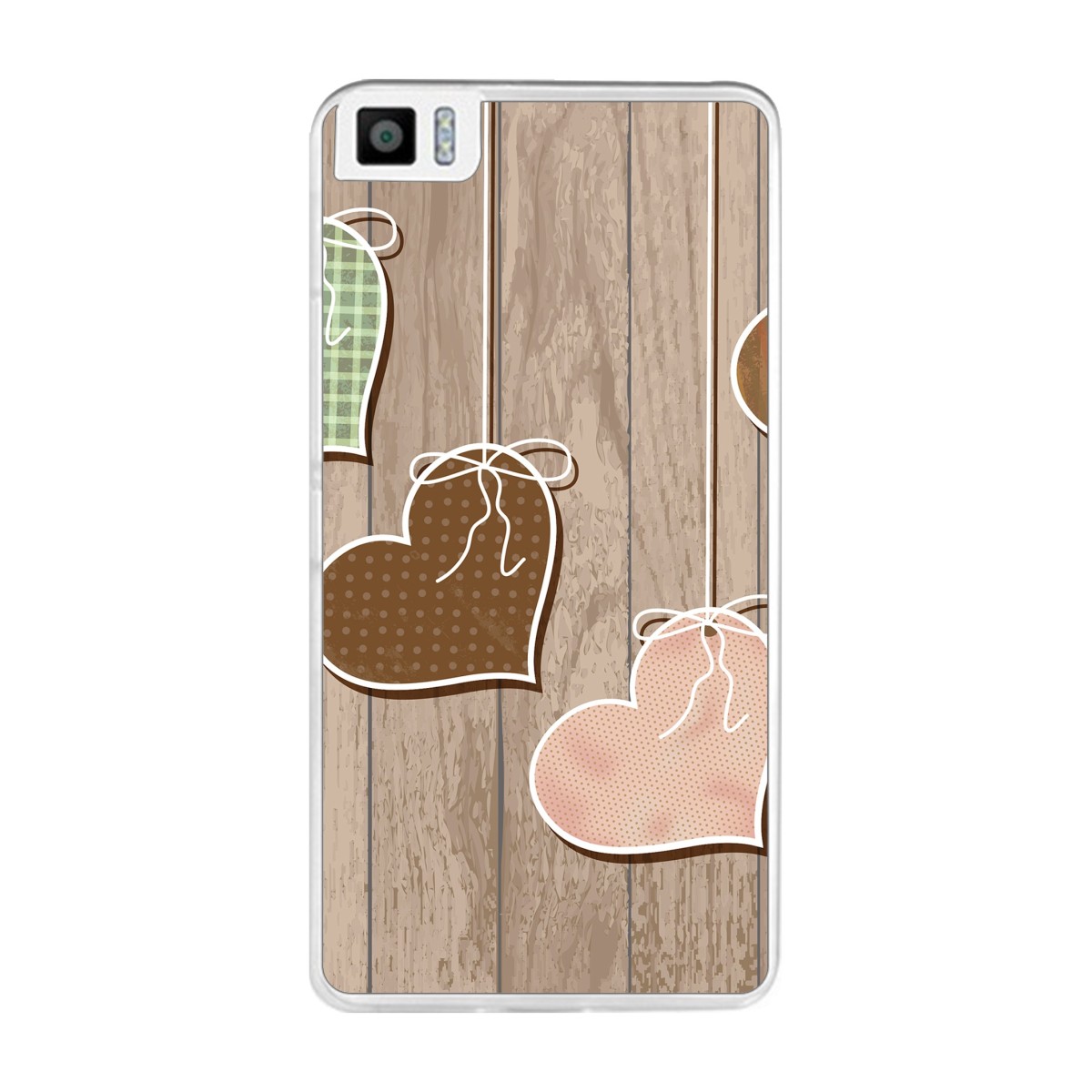 Funda Gel Tpu para Bq Aquaris M2017 / M5.5 Diseño Corazones Madera Dibujos