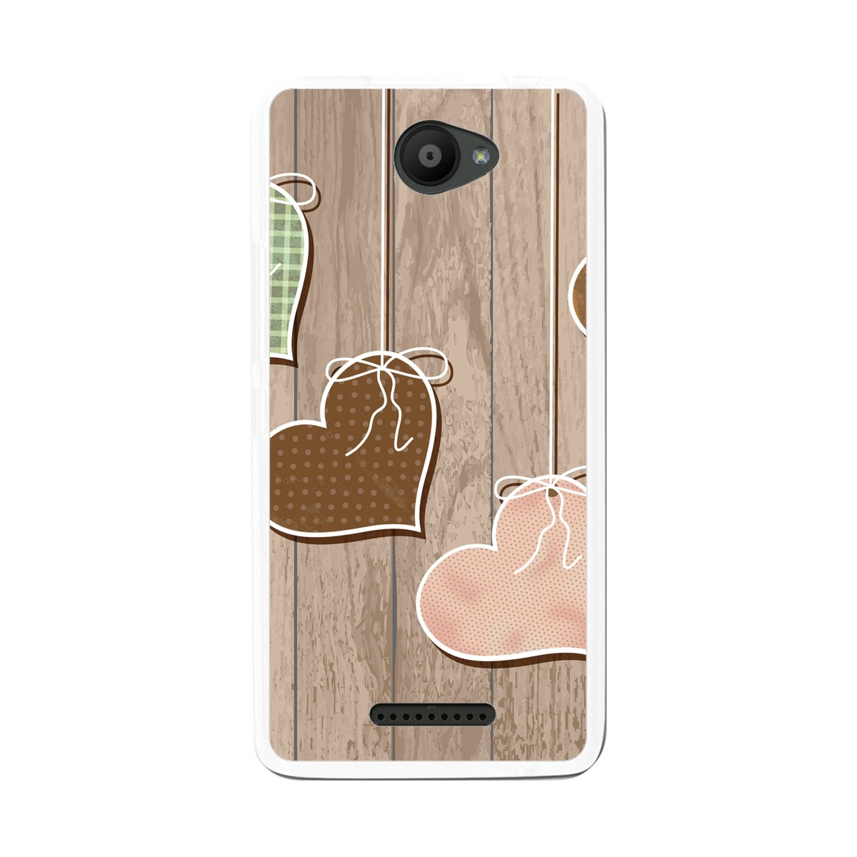 Funda Gel Tpu para Bq Aquaris U / U Lite Diseño Corazones Madera Dibujos