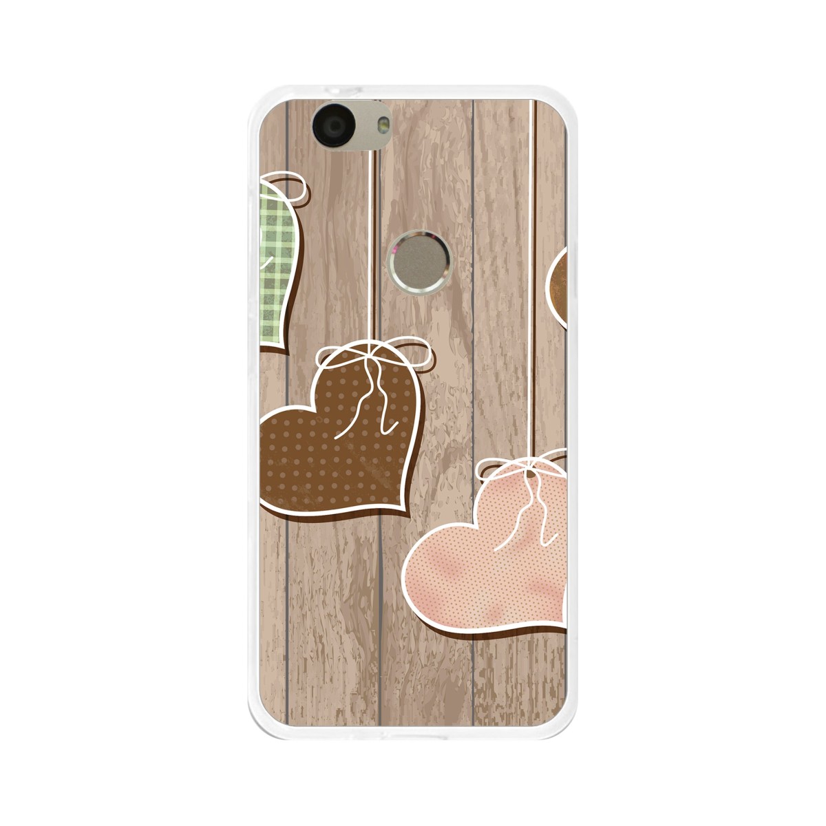 Funda Gel Tpu para Huawei Nova Diseño Corazones Madera Dibujos