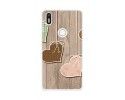 Funda Gel Tpu para Bq Aquaris X5 Plus Diseño Corazones Madera Dibujos