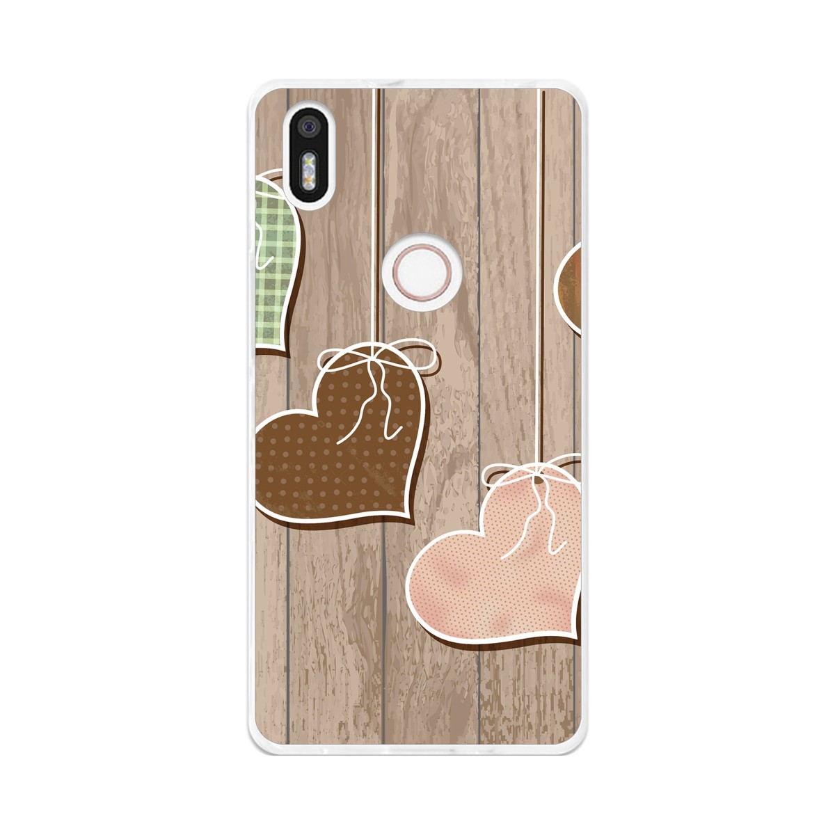 Funda Gel Tpu para Bq Aquaris X5 Plus Diseño Corazones Madera Dibujos