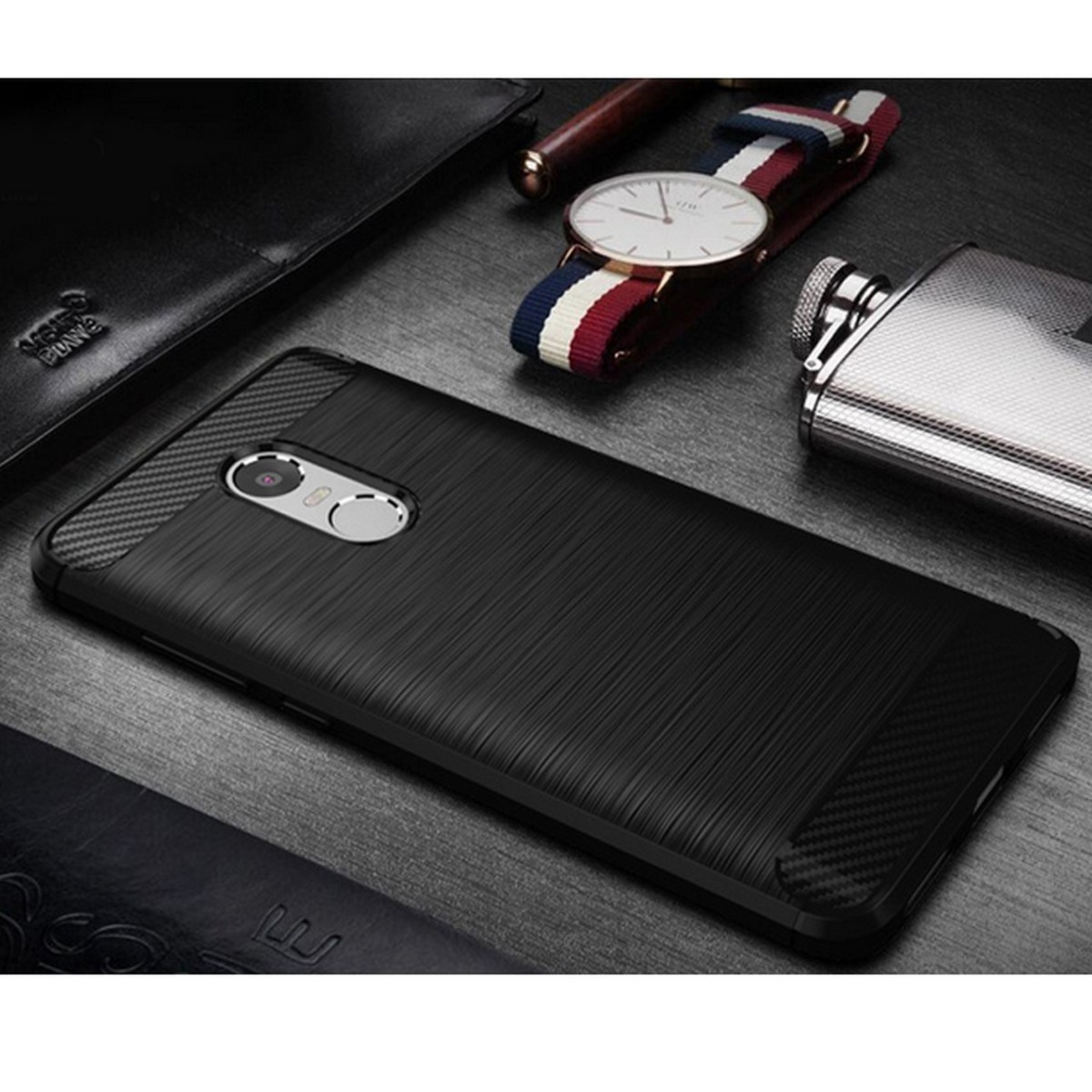 Funda Gel Tpu Tipo Carbon Negra para Xiaomi Redmi Note 4 / 4X / 4 Pro