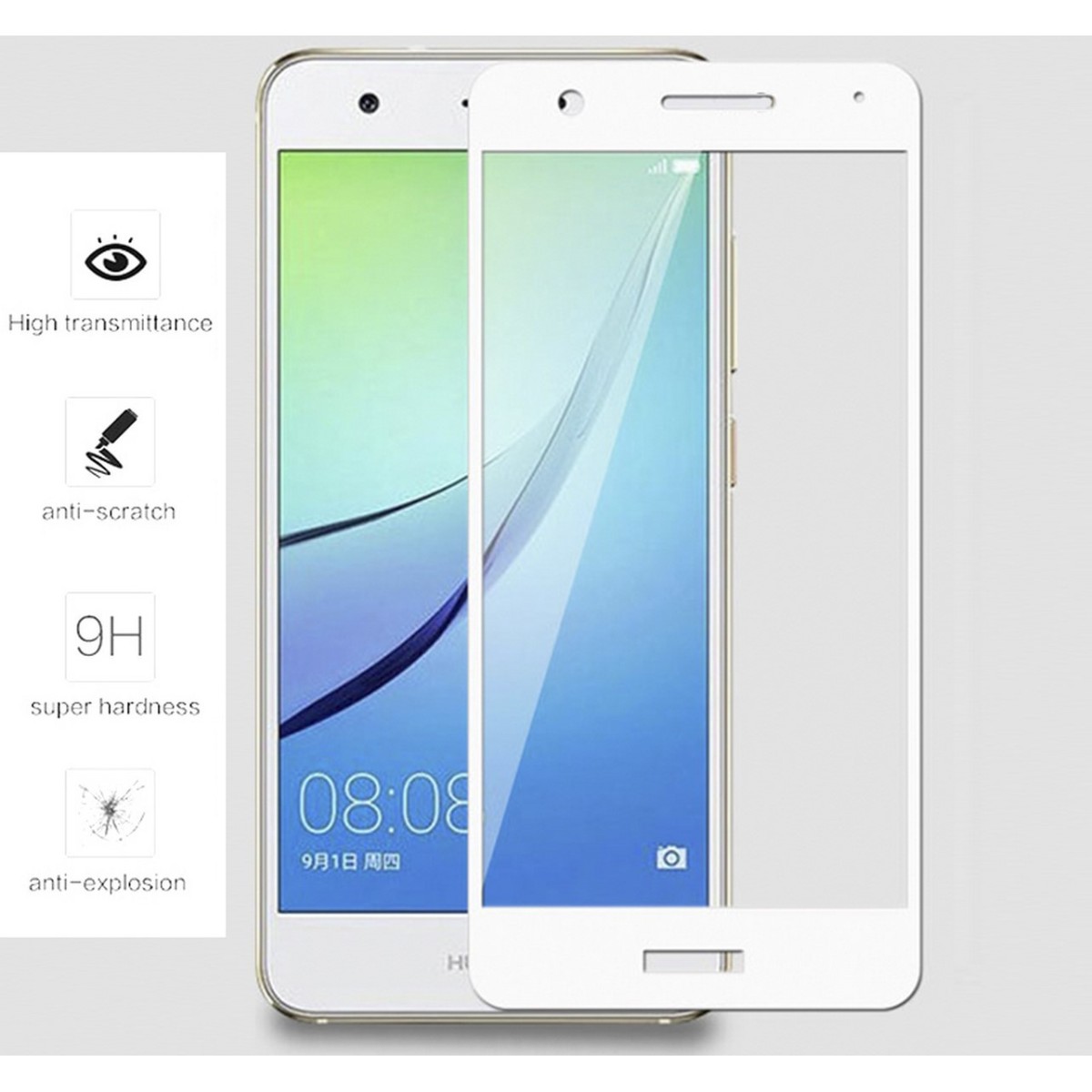 Protector Cristal Templado Frontal Completo Blanco para Huawei Nova Vidrio