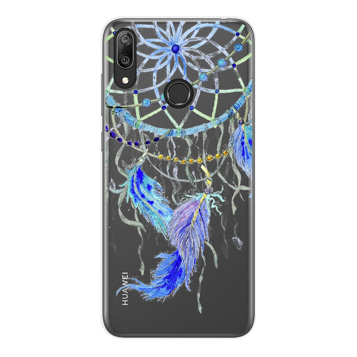 Funda Gel Transparente para Huawei Y7 2019 diseño Plumas Dibujos