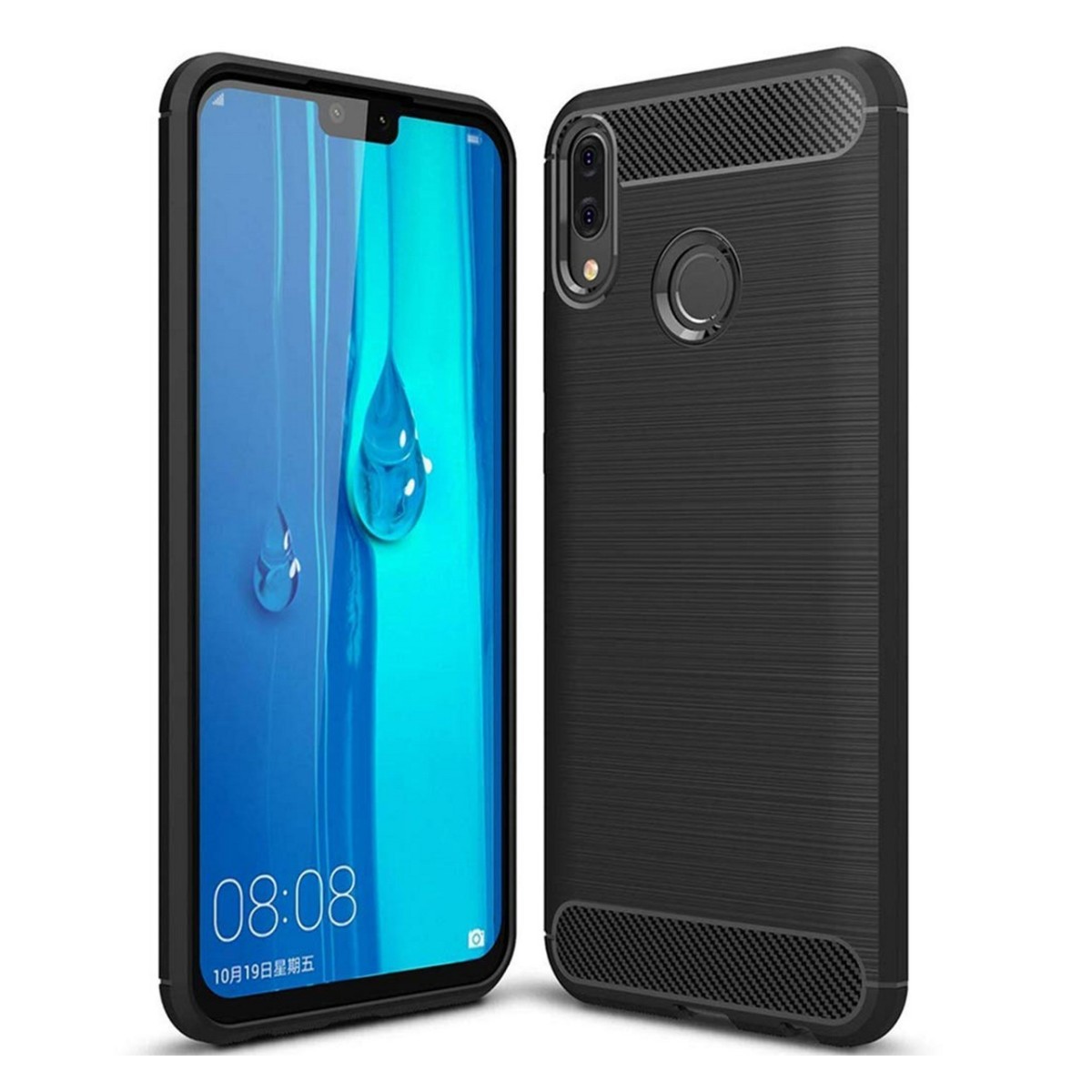 Funda Gel Tpu Tipo Carbon Negra para Huawei Y9 2019