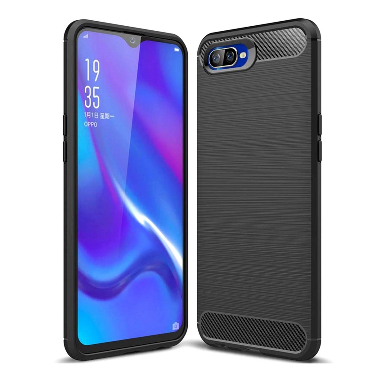 Funda Gel Tpu Tipo Carbon Negra para Oppo RX17 Neo